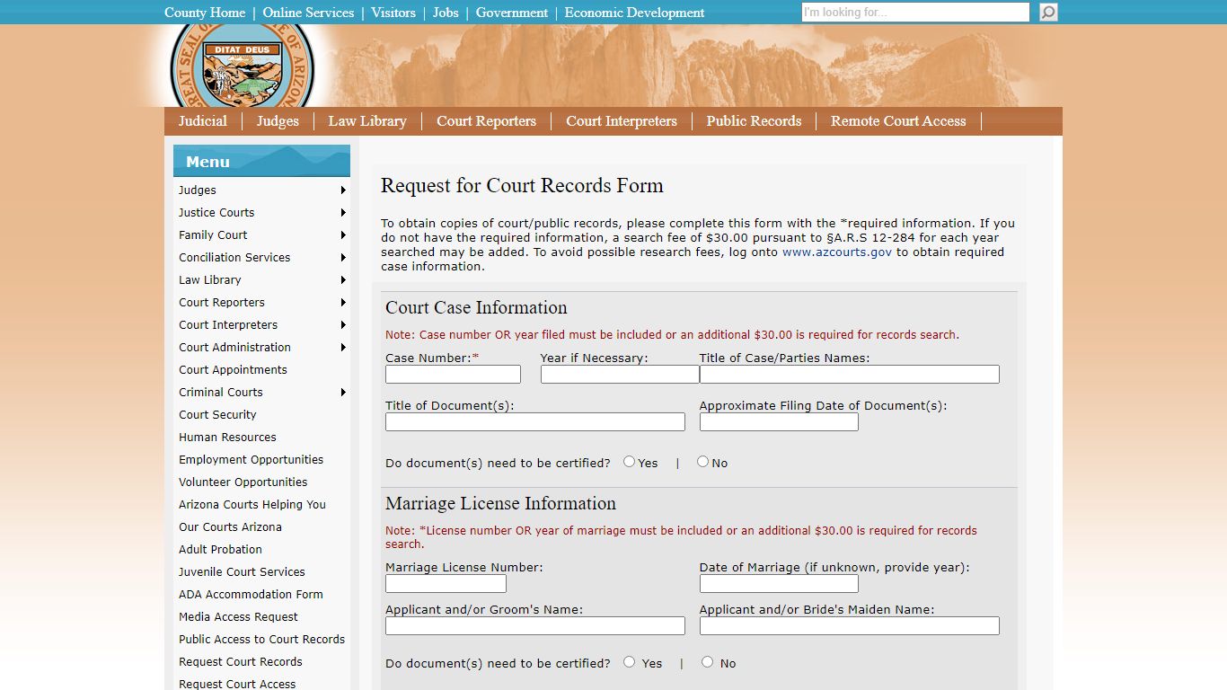 Request Court Records - Pinal County